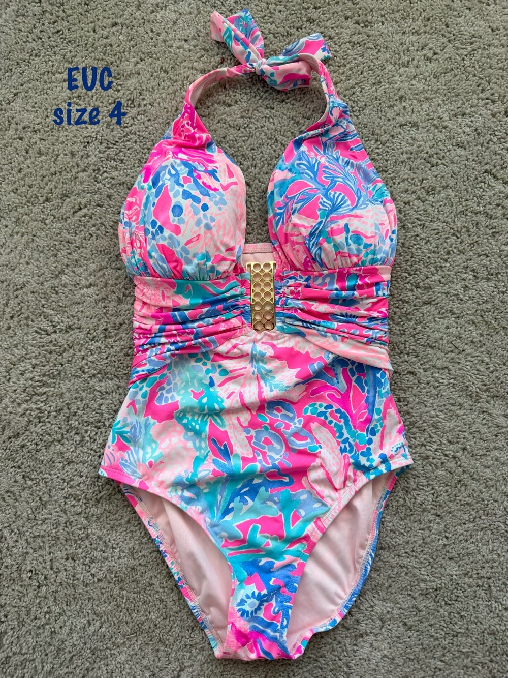 Lilly Pulitzer Pink, Blue & Turquoise Floral One-Piece Swimsuit